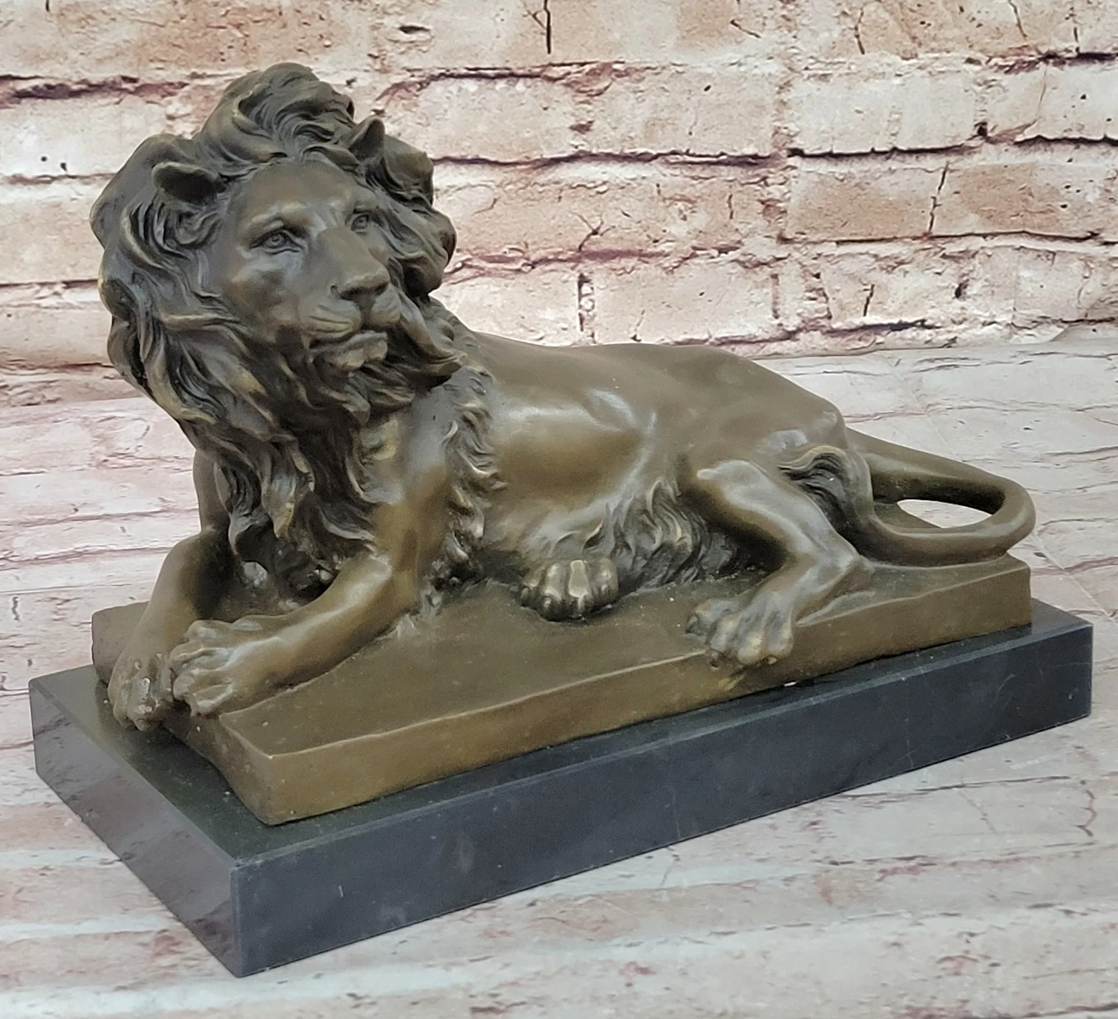 Rare Pure Bronze Sculpture Large Wild African Lion On Prowl Wildli Statue SALE