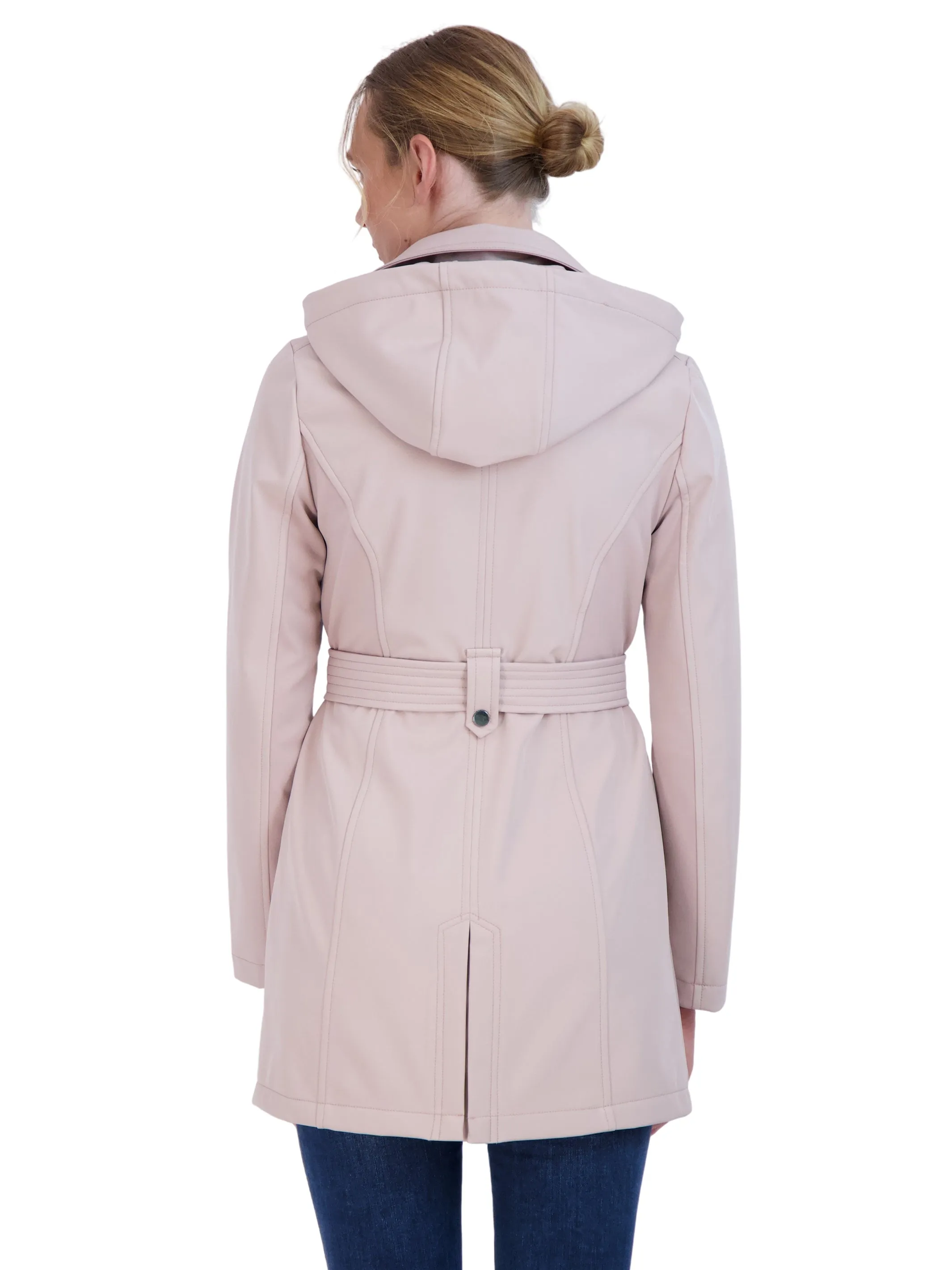 Sebby Collection Women's Softshell Single Breasted Trench with Hood