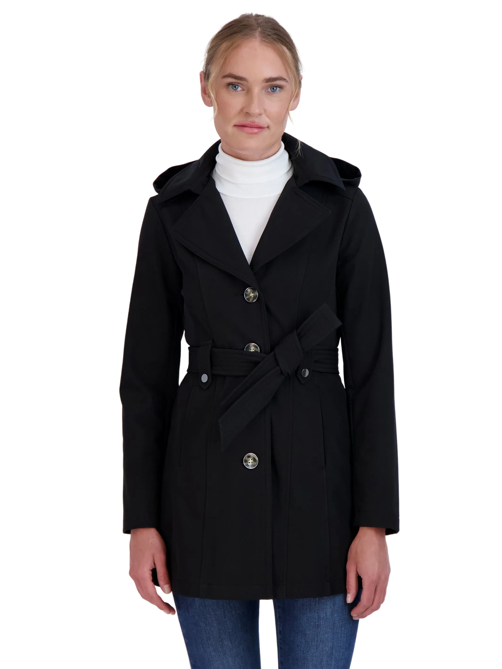 Sebby Collection Women's Softshell Single Breasted Trench with Hood