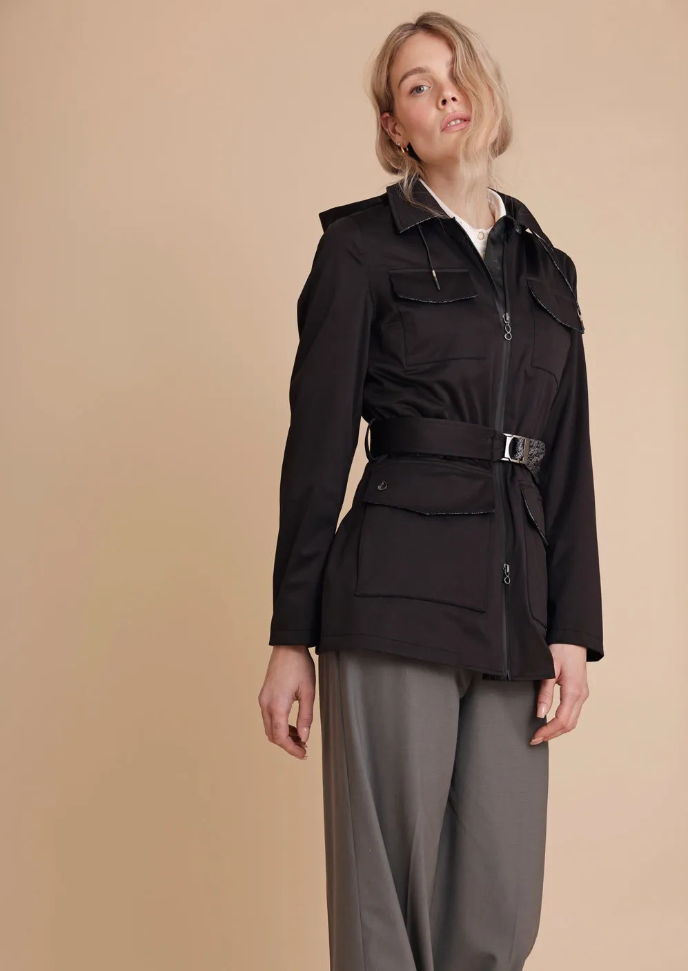 Stretchy 4-Pocket Coat - Black