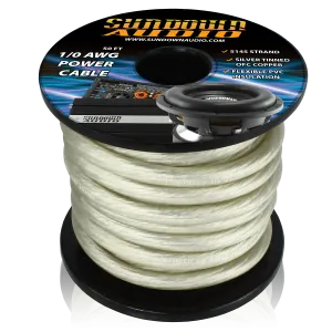 Sundown Audio 1/0 SILVER 50' Tinned OFC Oxygen Free Copper Power Cable