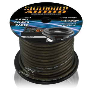 Sundown Audio 4 Gauge BLACK 100' Tinned OFC Oxygen Free Copper Power Cable