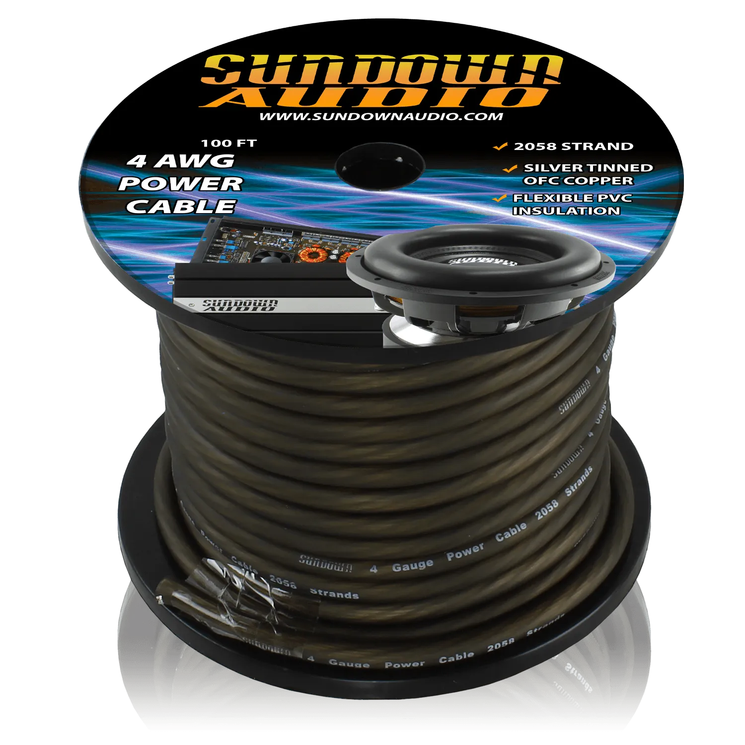 Sundown Audio 4 Gauge BLACK 100' Tinned OFC Oxygen Free Copper Power Cable