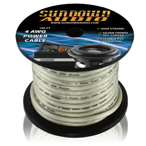 Sundown Audio 4 Gauge SILVER 100' Tinned OFC Oxygen Free Copper Power Cable