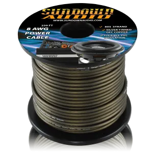 Sundown Audio 8 Gauge BLACK 250' Tinned OFC Oxygen Free Copper Power Cable