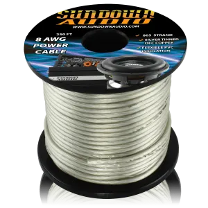 Sundown Audio 8 Gauge SILVER 250' Tinned OFC Oxygen Free Copper Power Cable