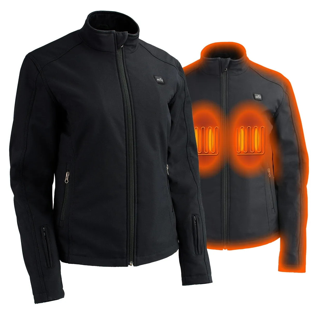 The Bikers Zone BZL1860 Women's Premium Black Heated Soft Shell Heated Jacket with 12V Battery