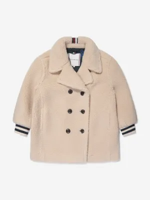 Tommy Hilfiger Girls Teddy Double Breasted Pea Coat in Beige