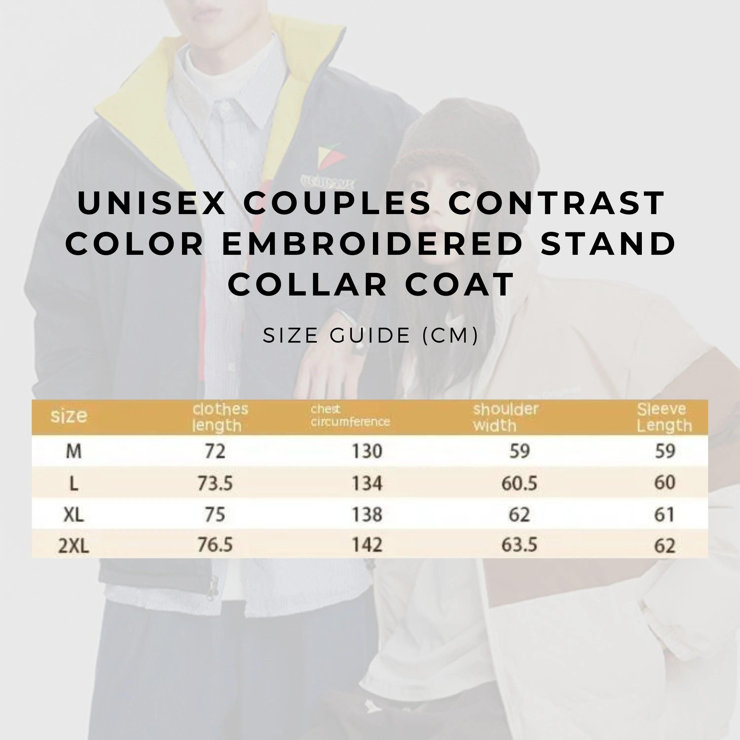 Unisex Couples Contrast Color Embroidered Stand Collar Coat - 2 in 1 wear