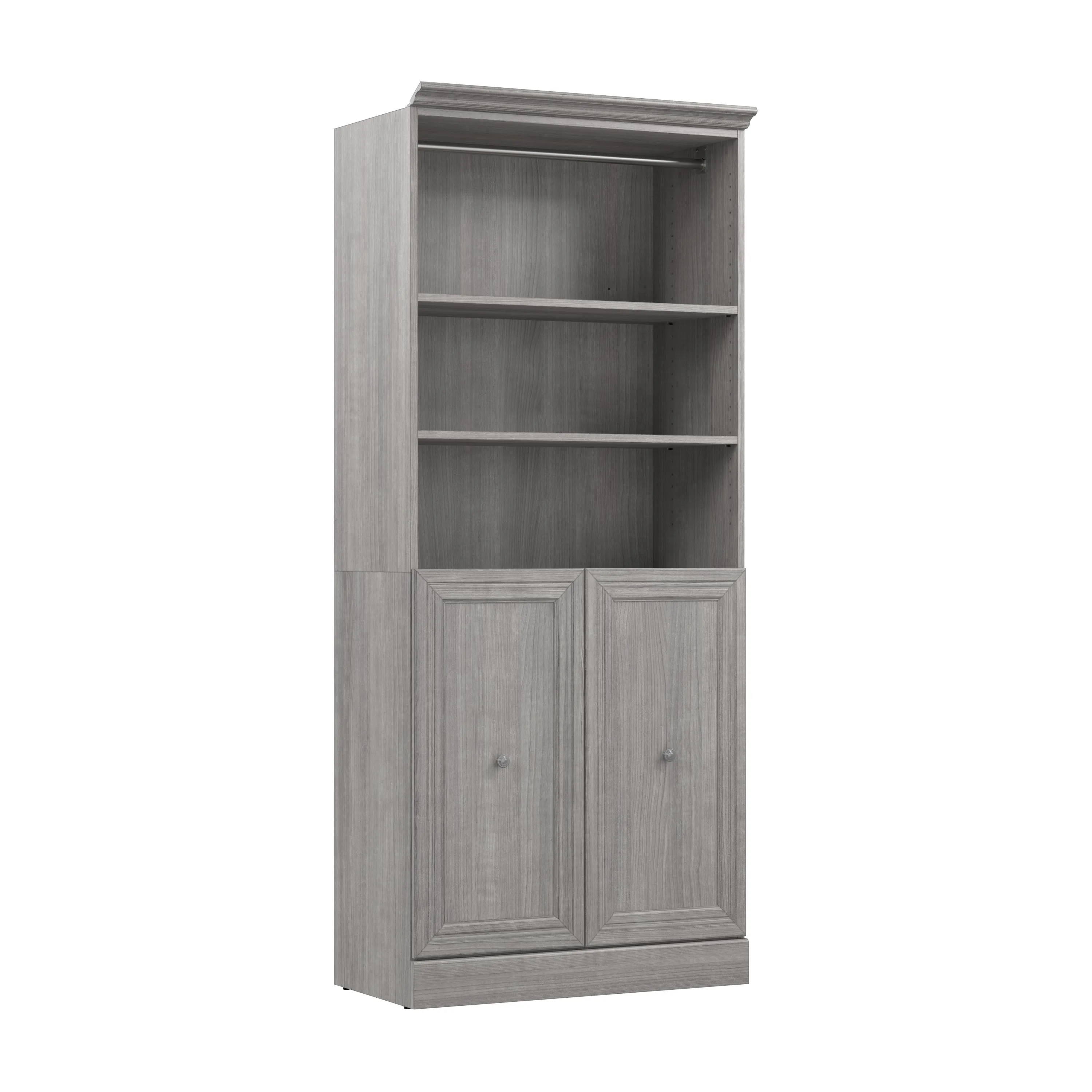 Versatile 36W Closet Organizer with Doors in Platinum Grey