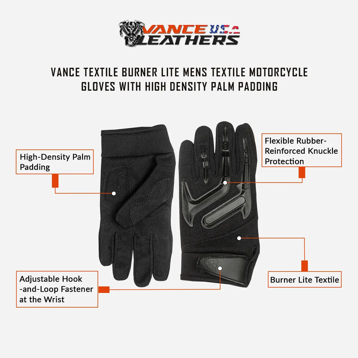 VL477 Men's Burner Lite Textile Motorcycle Gloves