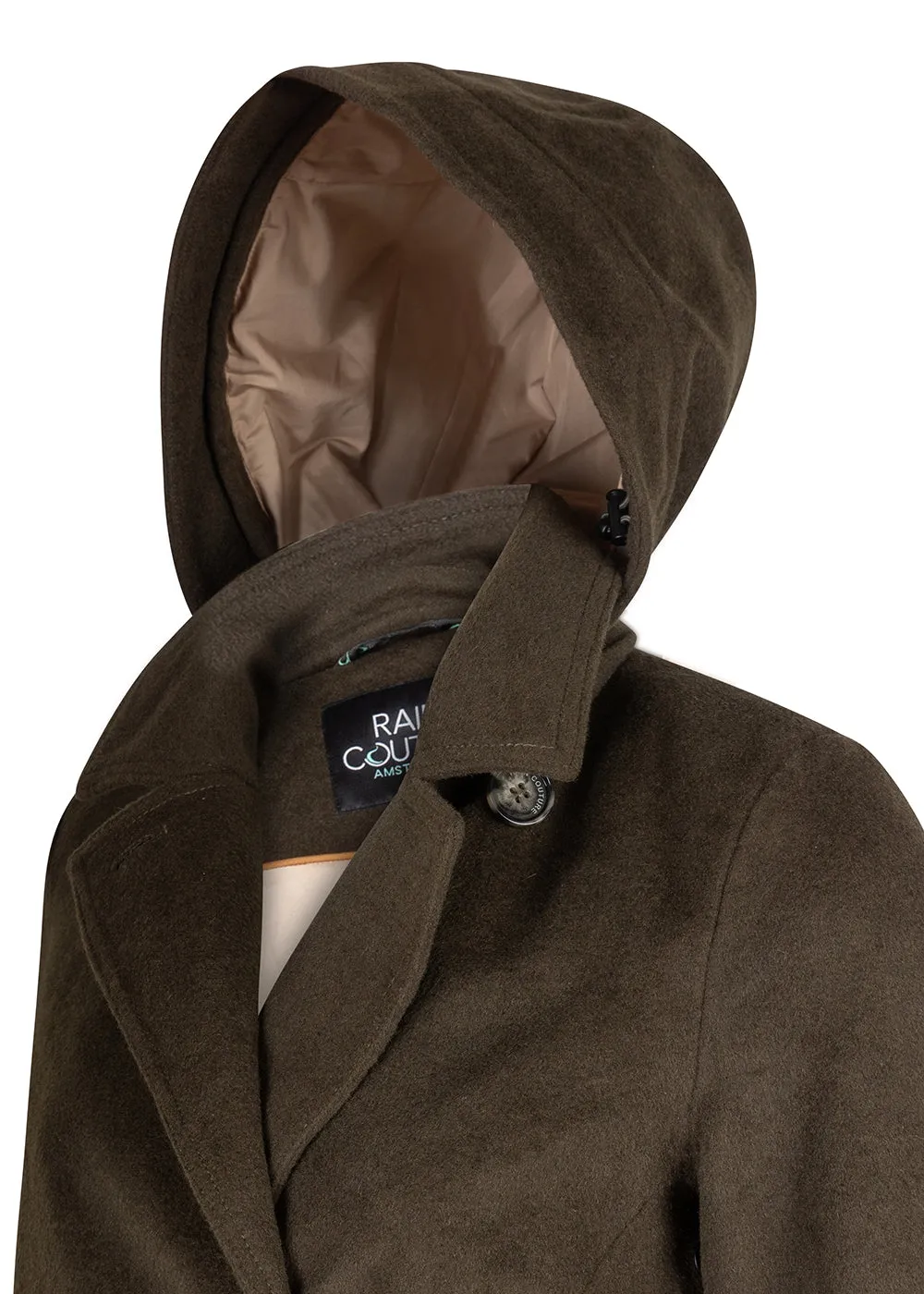 Waterproof Double Breasted Trench Wool Dark Green