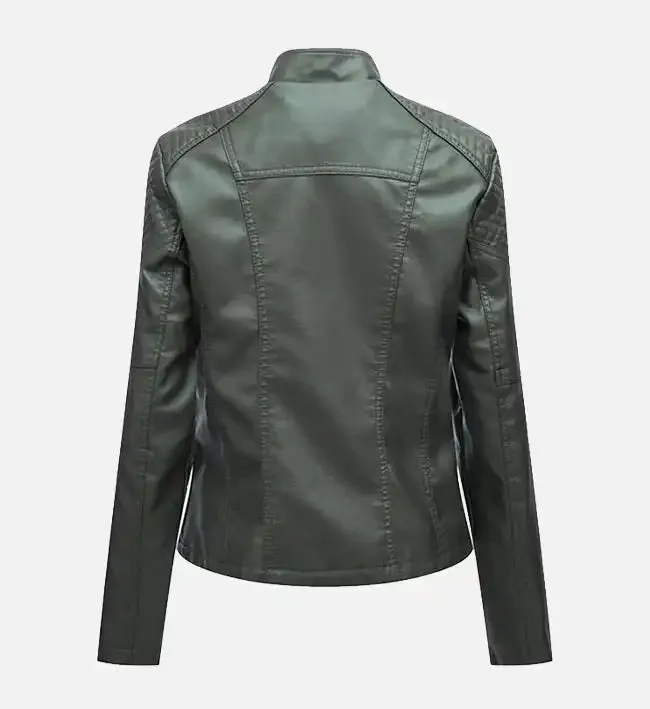 Women’s Army Green Leather Moto Jacket