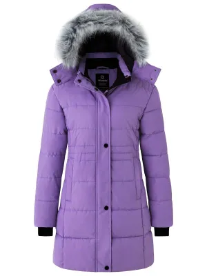 Women's Winter Coats Quilted Puffer Jacket Padded Parka with Fur Hood Recycled Fabric