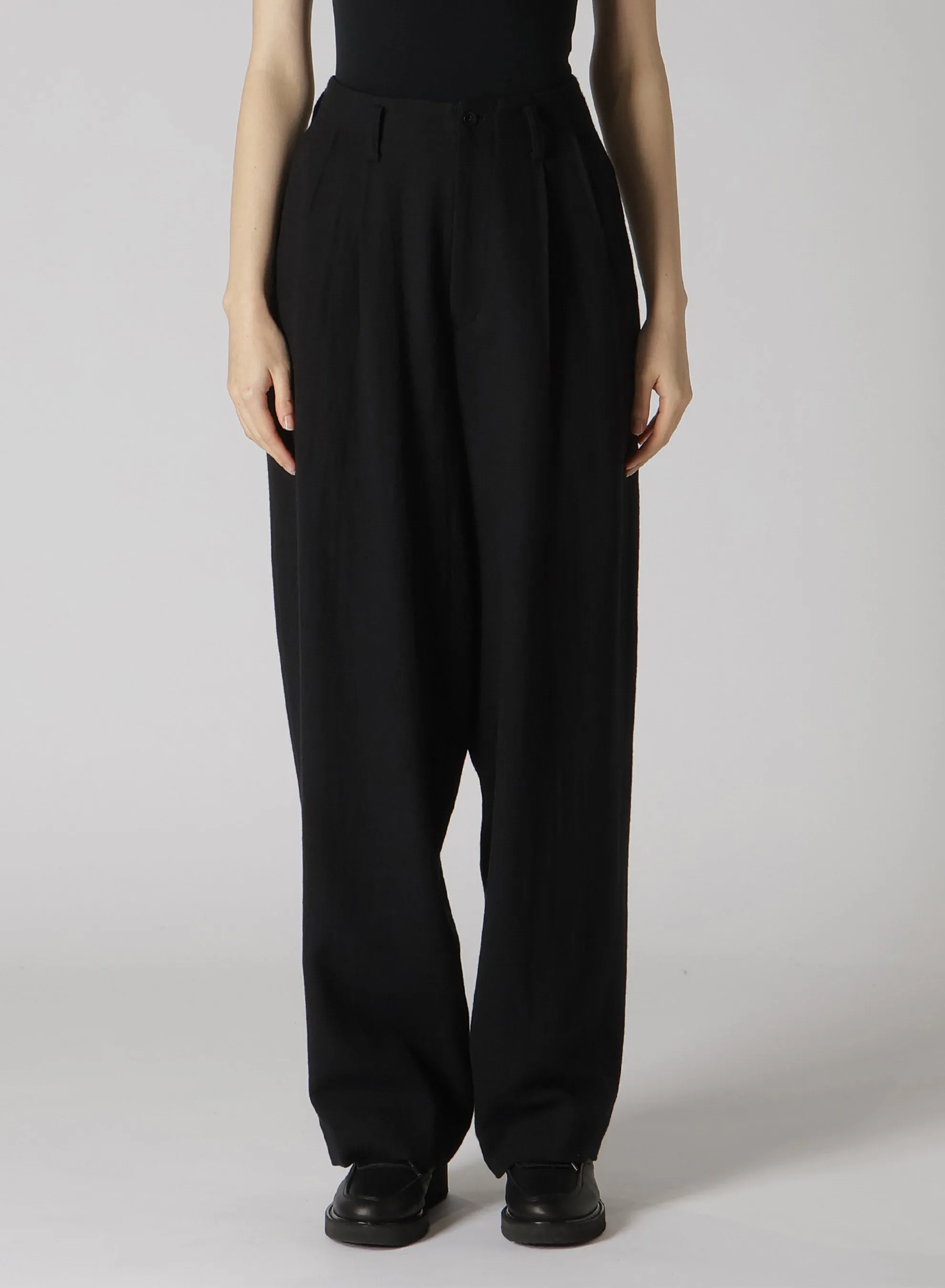 WOOL VIYELLA DOUBLE TUCK WIDE PANTS